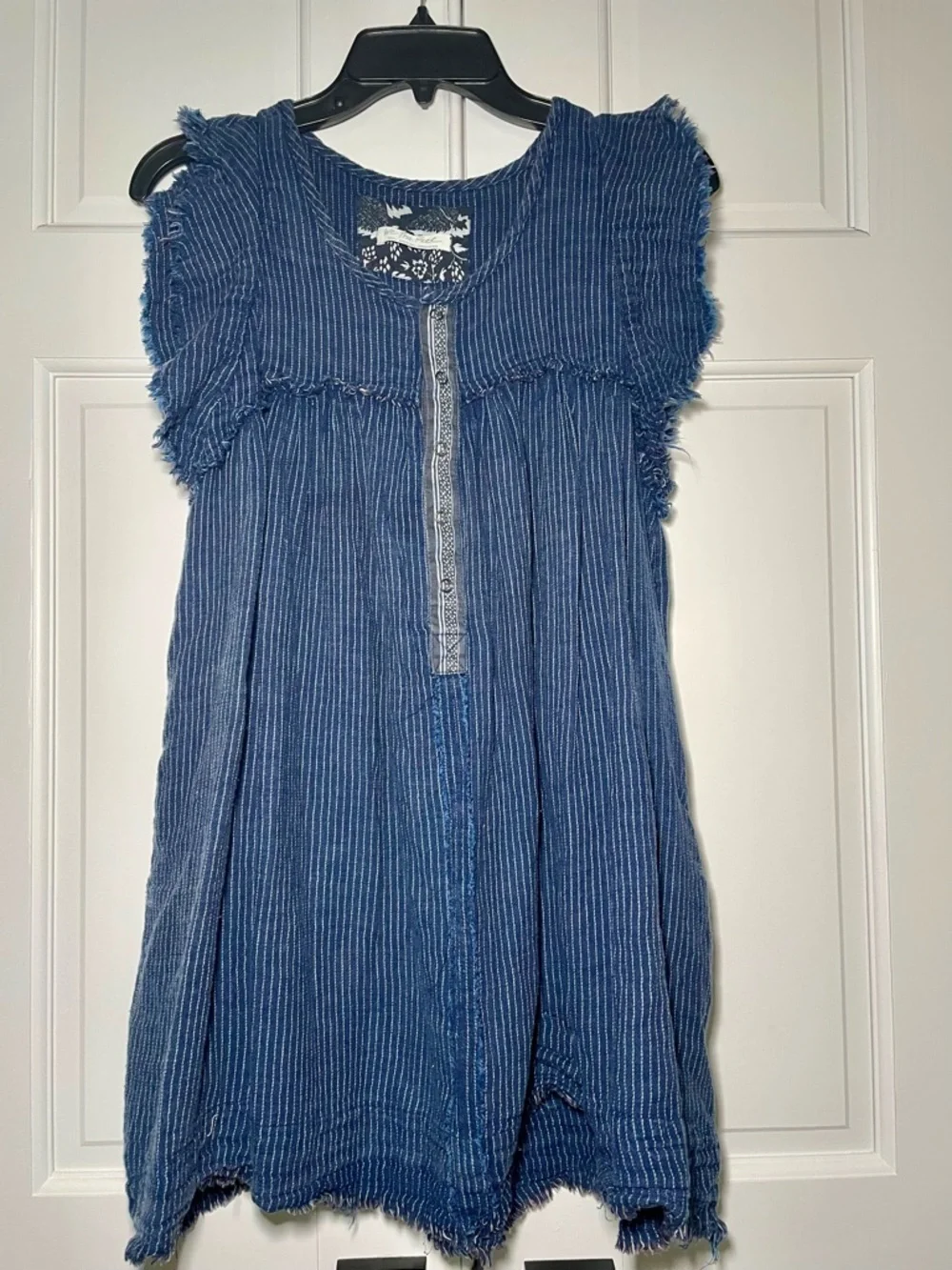 Free People We The Free Blue Ridge Indigo Top Tunic Dress White Blue Stripes Sml
